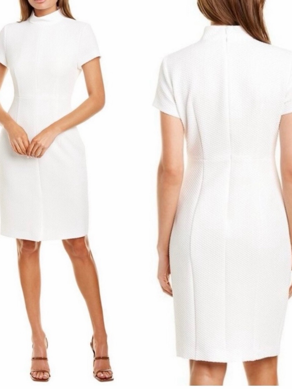 Hugo Boss Davika mock neck textured sheath dress, textured finish